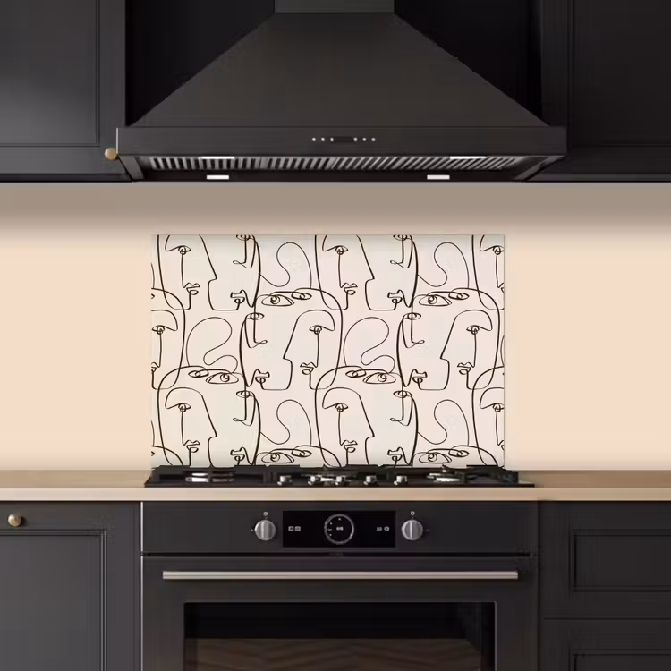 Spritzschutz Küche - Beige - Gesicht - Linien - Braun — 5