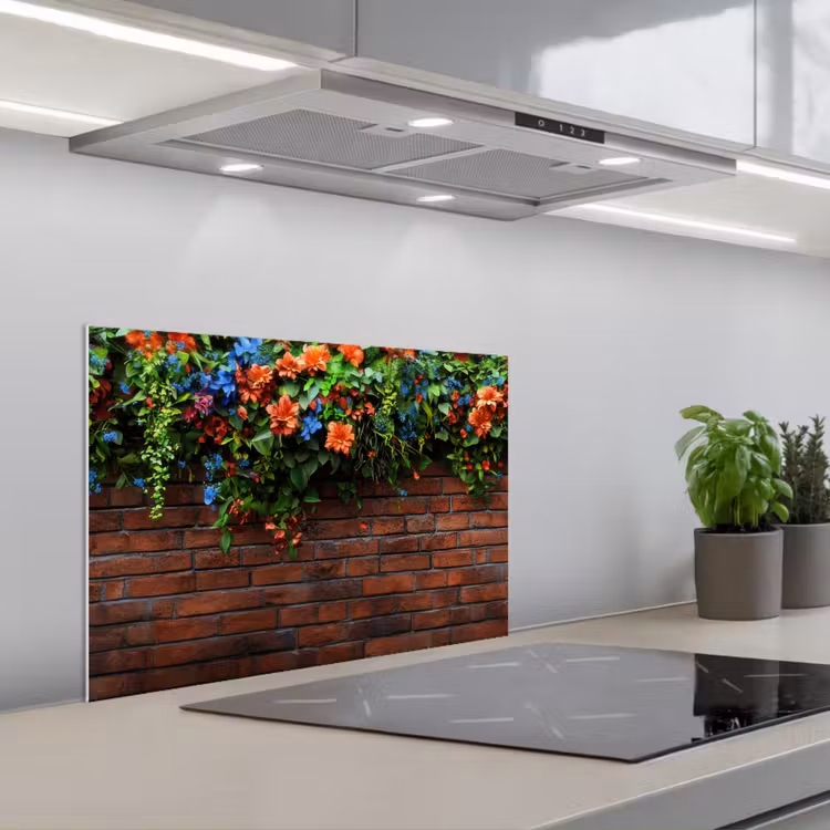 Spritzschutz Küche - Blumen - Wand - Grün - Orange — 1