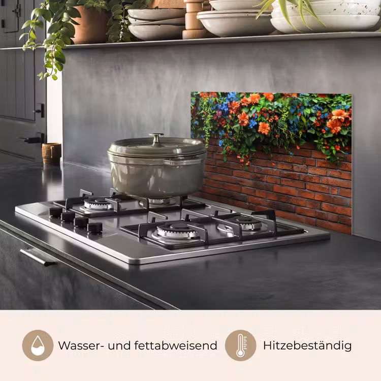 Spritzschutz Küche - Blumen - Wand - Grün - Orange — 2