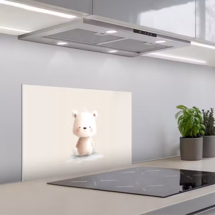 Spritzschutz Küche - Bär - Schneeflocke - Weiß - Flauschig — 1