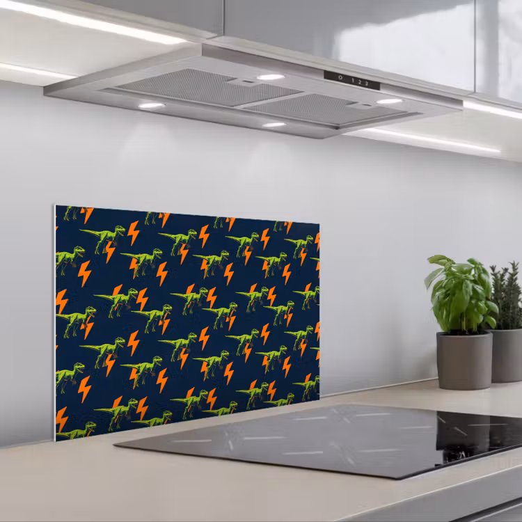 Spritzschutz Küche - Blitze - Orange - Dinosaurier — 1