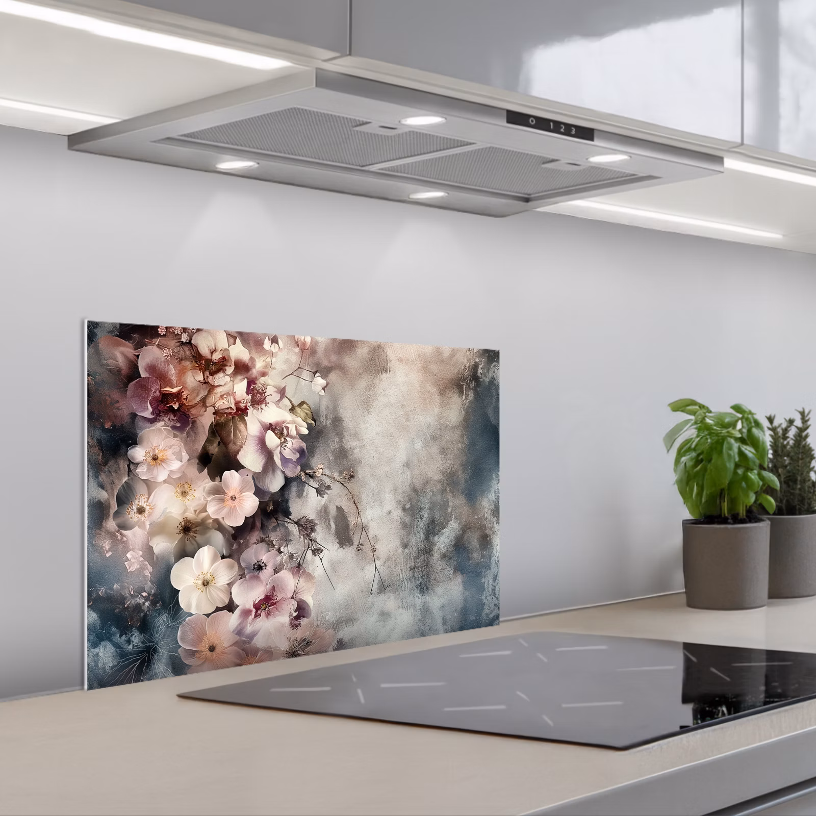 Spritzschutz Küche - Blumen - Beton - Grau - Flora — 1