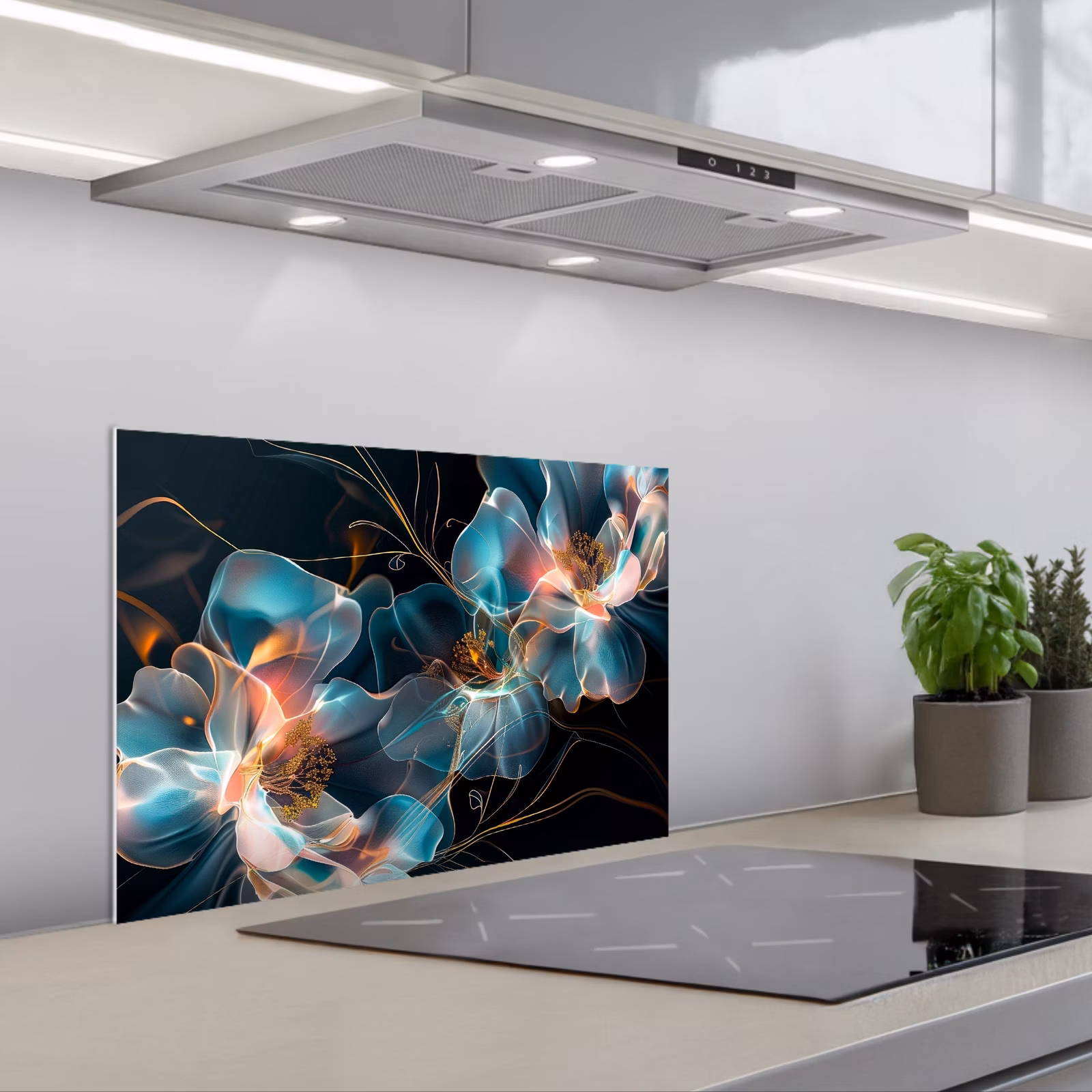 Spritzschutz Küche - Blumen - Schwarz - Licht - Flora — 1