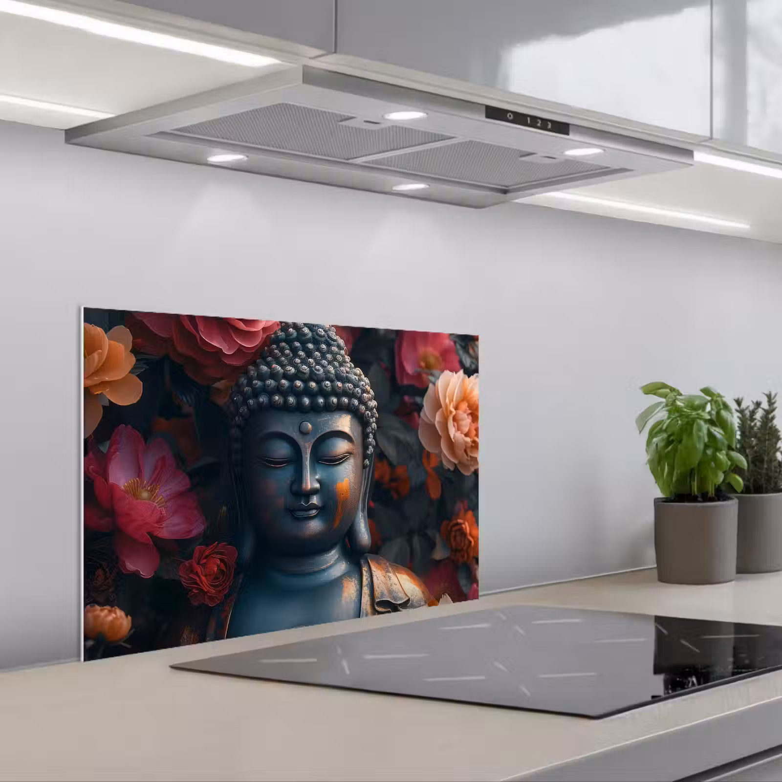 Spritzschutz Küche - Buddha - Blumen - Bild - Kunst — 1