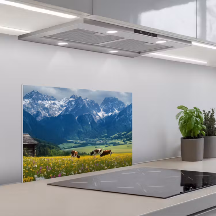 Spritzschutz Küche - Alpen - Wiese - Kühe — 1