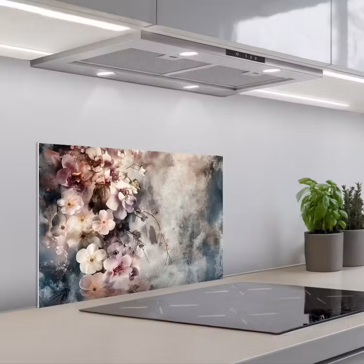 Spritzschutz Küche - Blumen - Beton - Grau - Flora — 1