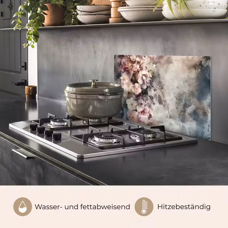 Spritzschutz Küche - Blumen - Beton - Grau - Flora — 2