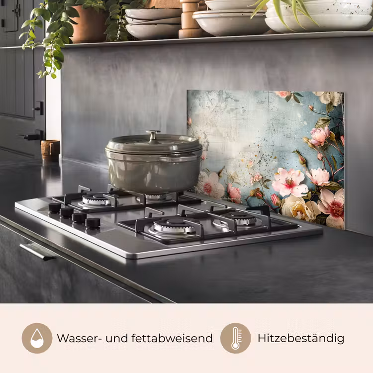 Spritzschutz Küche - Blumen - Beton - Grau - Natur — 2