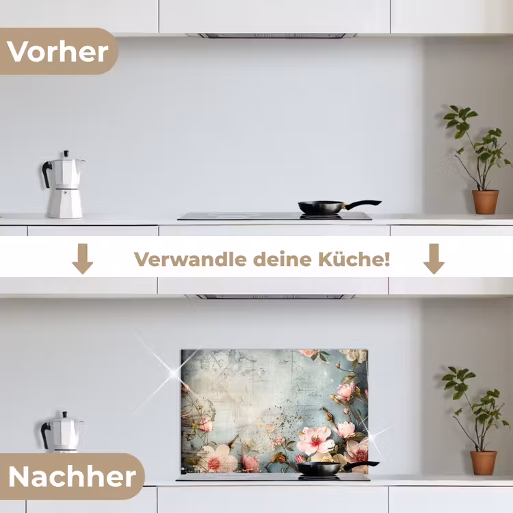 Spritzschutz Küche - Blumen - Beton - Grau - Natur — 7