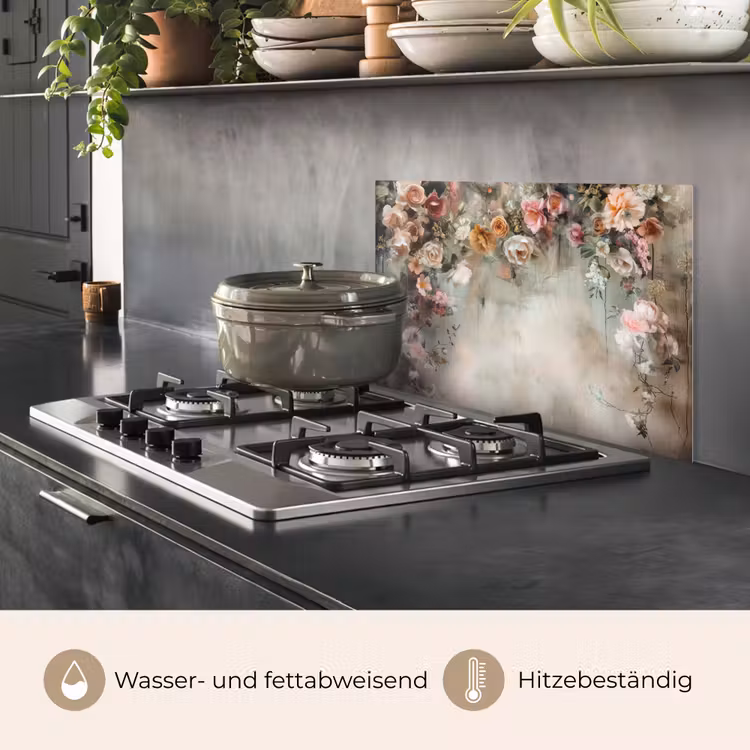 Spritzschutz Küche - Blumen - Beton - Rosen - Grau — 2