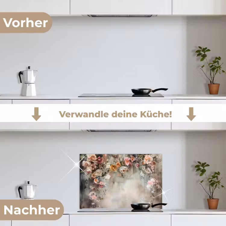 Spritzschutz Küche - Blumen - Beton - Rosen - Grau — 7