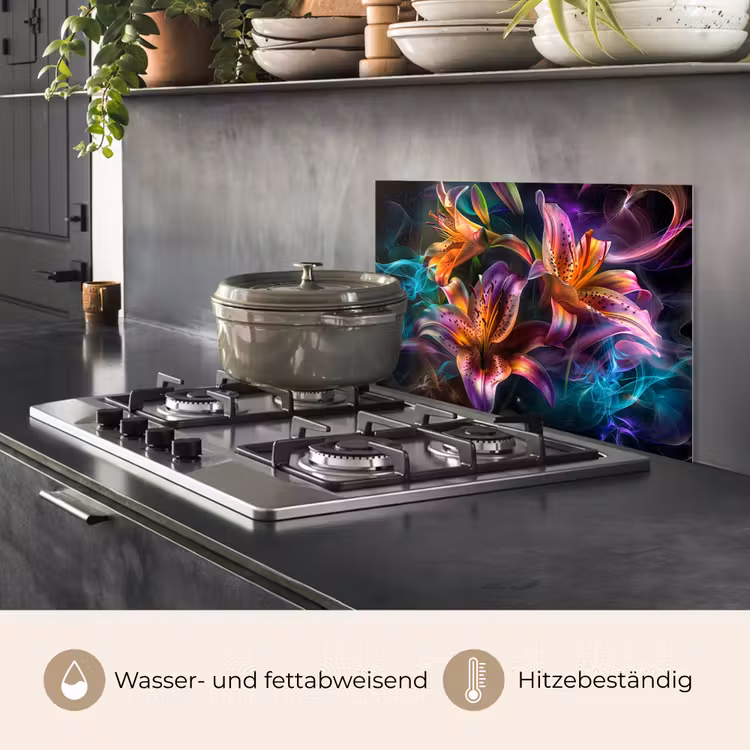 Spritzschutz Küche - Blumen - Bunt - Schwarz - Kunst — 2