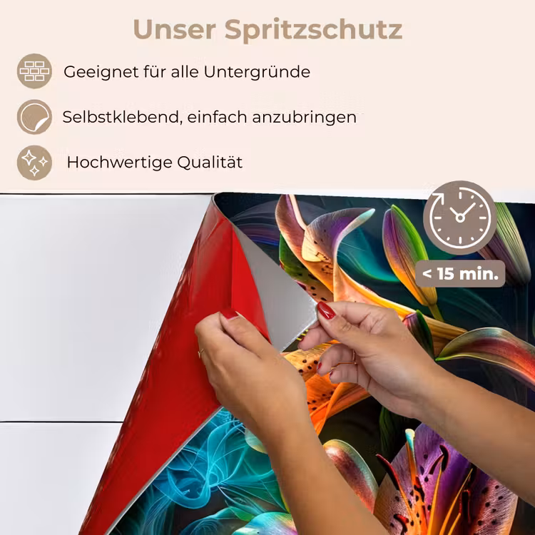 Spritzschutz Küche - Blumen - Bunt - Schwarz - Kunst — 4