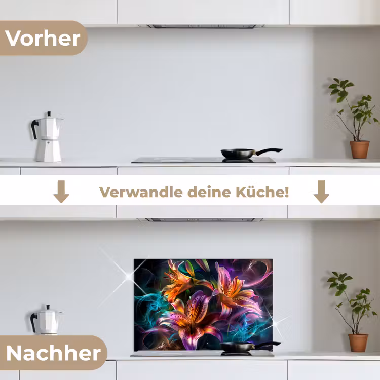 Spritzschutz Küche - Blumen - Bunt - Schwarz - Kunst — 7