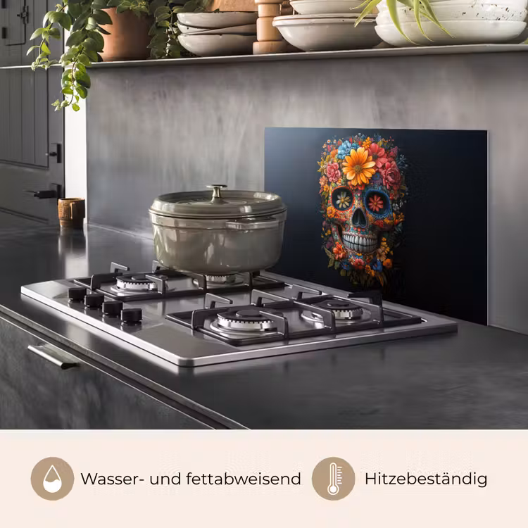 Spritzschutz Küche - Blumen - Bunt - Totenkopf — 2