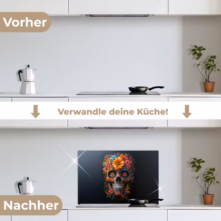 Spritzschutz Küche - Blumen - Bunt - Totenkopf — 7