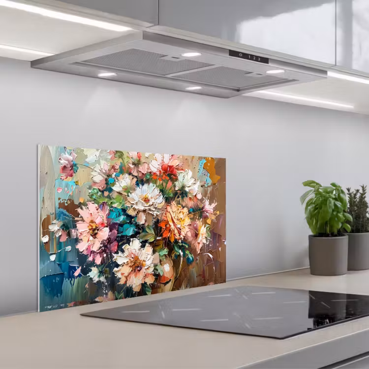 Spritzschutz Küche - Blumen - Malerei - Farbenfroh - Aquarell — 1