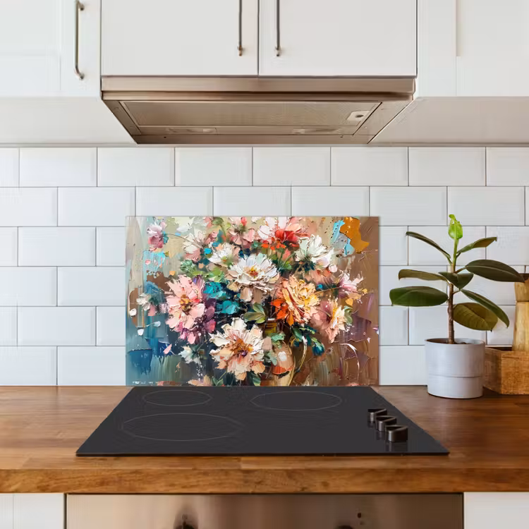 Spritzschutz Küche - Blumen - Malerei - Farbenfroh - Aquarell — 3