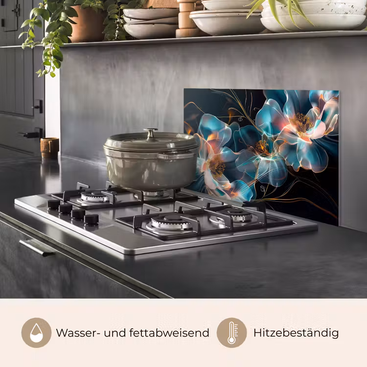 Spritzschutz Küche - Blumen - Schwarz - Licht - Flora — 2