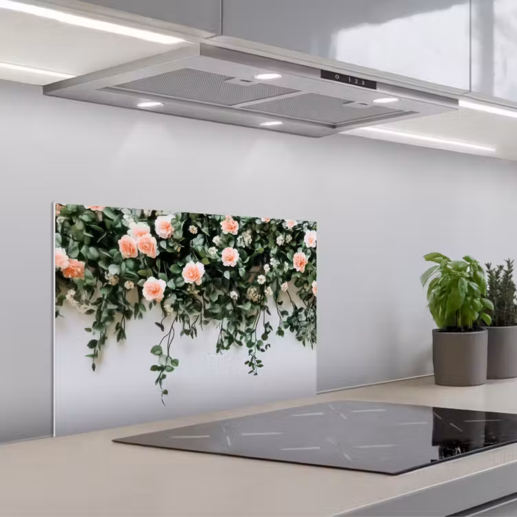 Spritzschutz Küche - Blumen - Wand - Rosen - Grün — 1