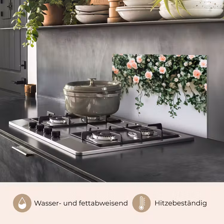 Spritzschutz Küche - Blumen - Wand - Rosen - Grün — 2
