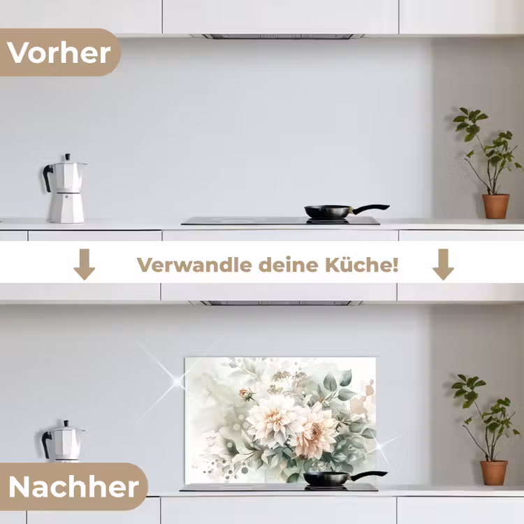 Spritzschutz Küche - Blumen - Weiß - Pflanzen - Dahlien — 7