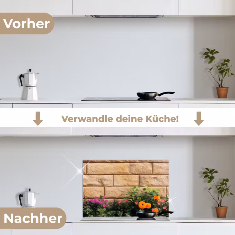 Spritzschutz Küche - Blumen - Ziegelsteine - Farbenfroh — 7