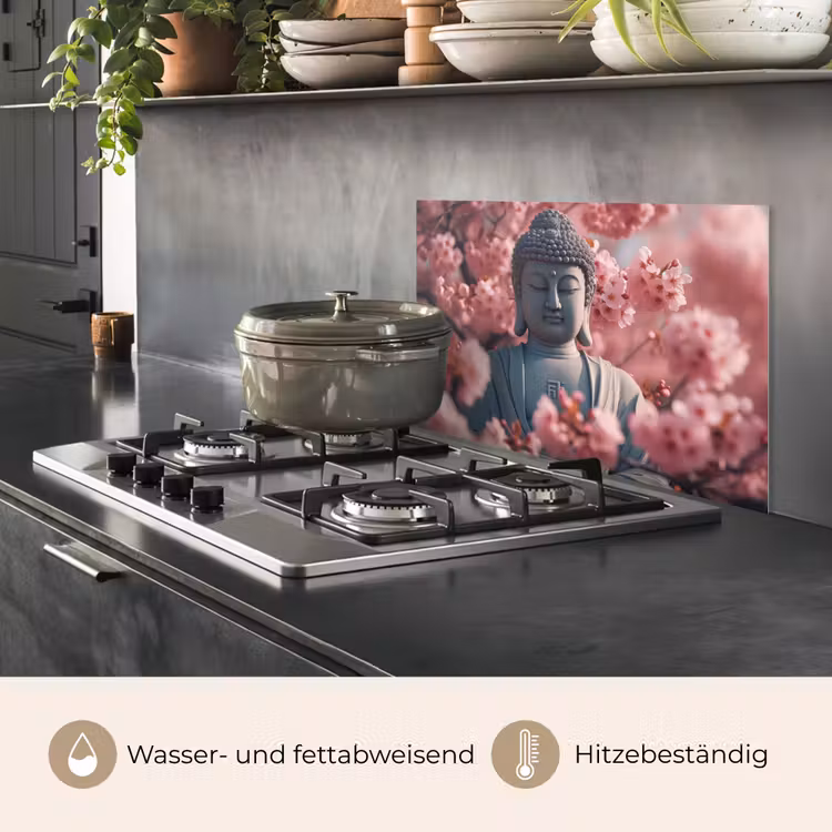 Spritzschutz Küche - Buddha - Bild - Sakura - Buddha - Kirschblüte — 2