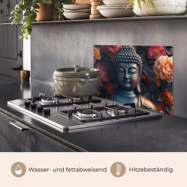 Spritzschutz Küche - Buddha - Blumen - Bild - Kunst — 2