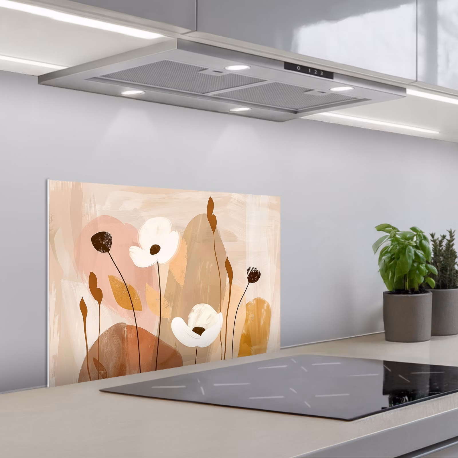 Spritzschutz Küche - Blumen - Abstrakt - Beige - Kunst — 1