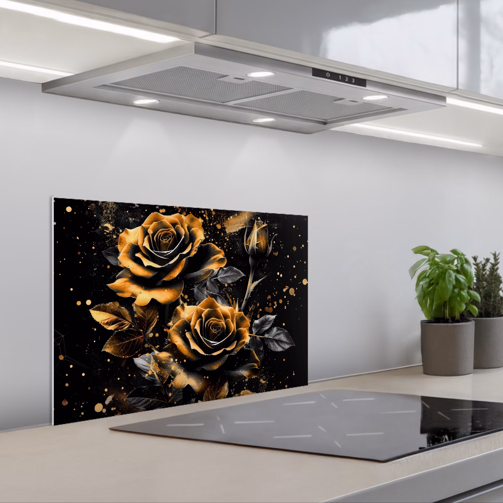 Spritzschutz Küche - Blumen - Gold - Schwarz - Kunst — 1