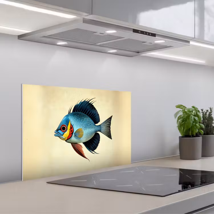 Spritzschutz Küche - Blau - Kiemen - Fisch - Illustration — 1