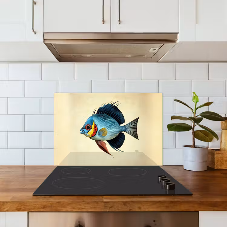 Spritzschutz Küche - Blau - Kiemen - Fisch - Illustration — 3