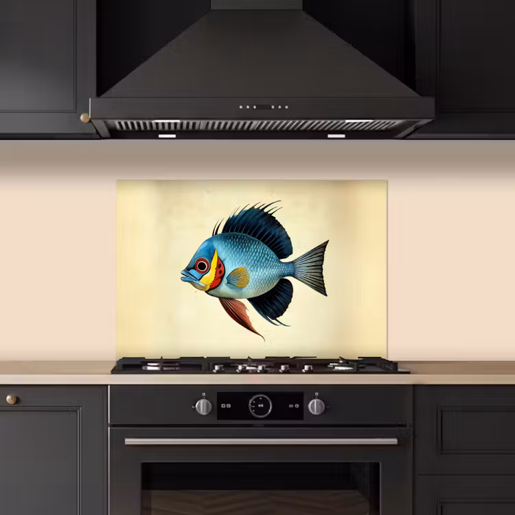 Spritzschutz Küche - Blau - Kiemen - Fisch - Illustration — 5
