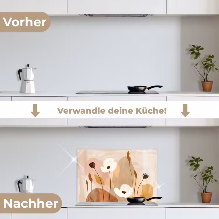 Spritzschutz Küche - Blumen - Abstrakt - Beige - Kunst — 7