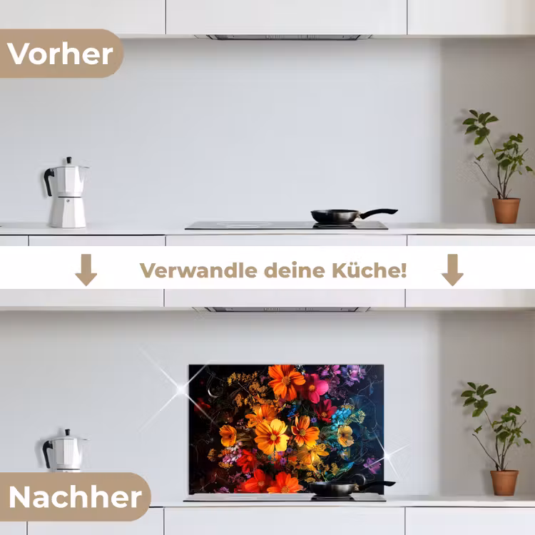 Spritzschutz Küche - Blumen - Bunt - Schwarz — 7