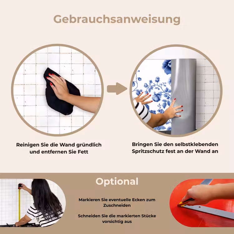 Spritzschutz Küche - Blumen - Delfter Blau - Kunst - Weiß — 6