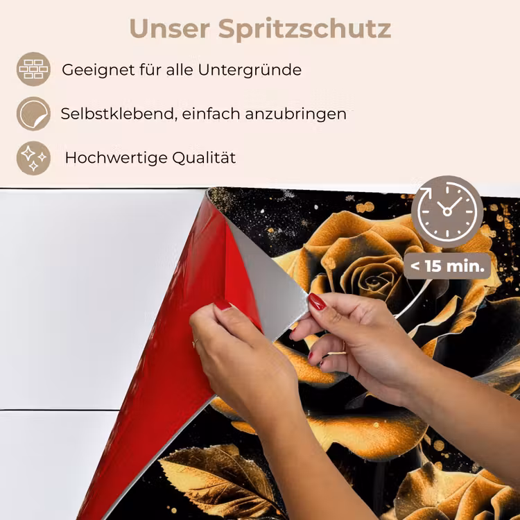 Spritzschutz Küche - Blumen - Gold - Schwarz - Kunst — 4