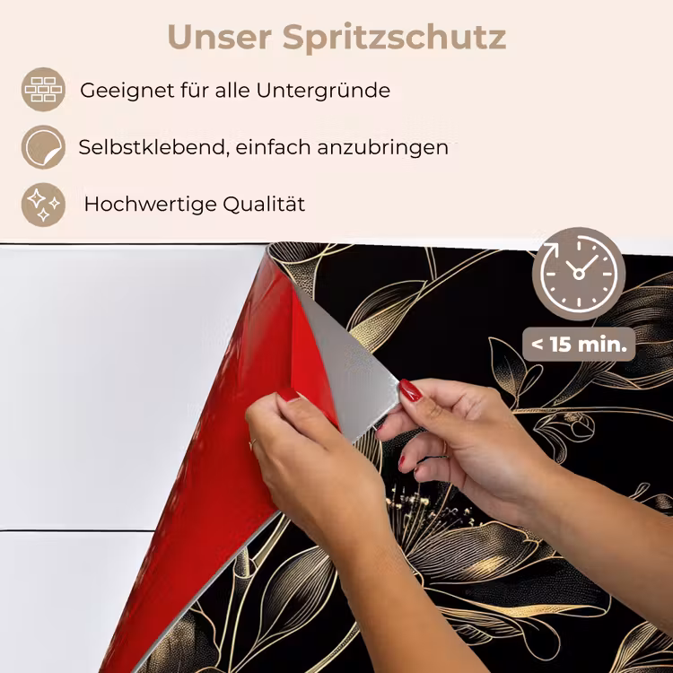 Spritzschutz Küche - Blumen - Kunst - Gold - Schwarz — 4