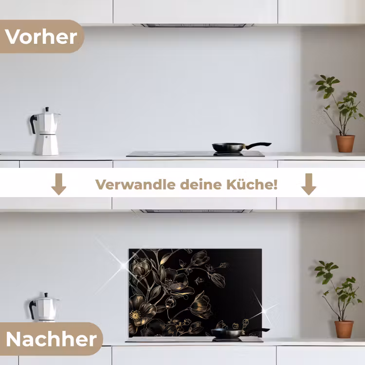 Spritzschutz Küche - Blumen - Kunst - Gold - Schwarz — 7