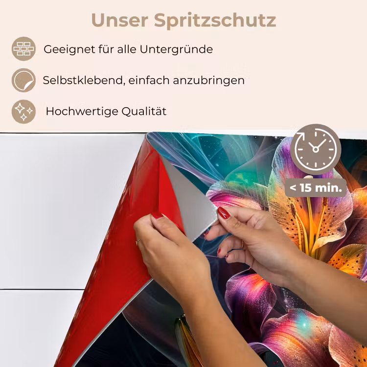 Spritzschutz Küche - Bunt - Blumen - Schwarz — 4