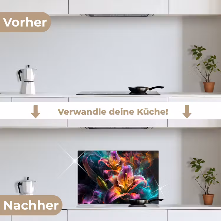 Spritzschutz Küche - Bunt - Blumen - Schwarz — 7