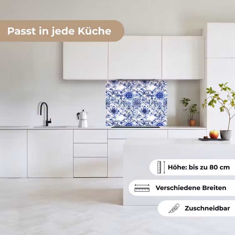 Küchenrückwand - Blumen - Blau - Muster - Weiß — 6
