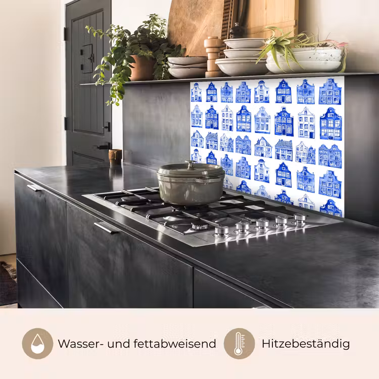 Küchenrückwand - Muster - Häuser - Blau — 4