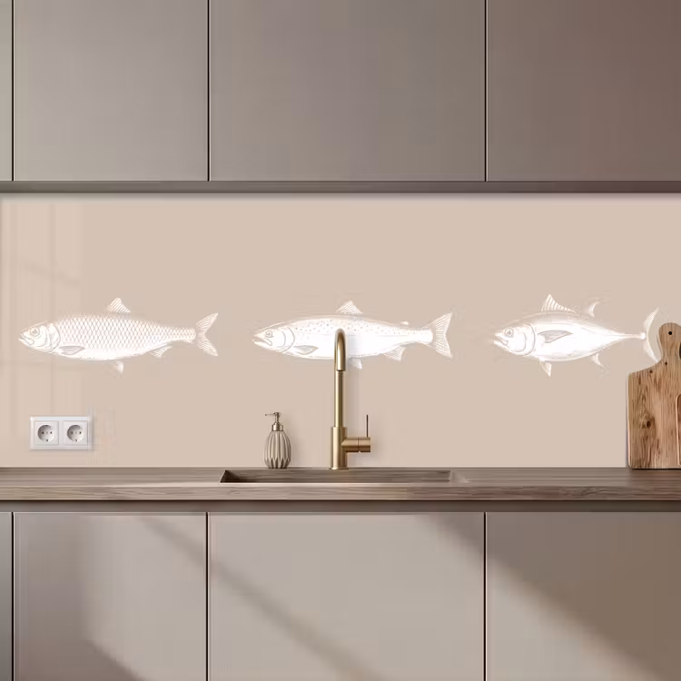 Küchen rückwand - Fisch - Beige - Weiß — 1