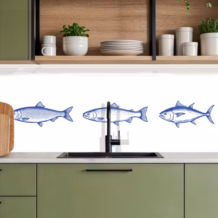 Küchen rückwand - Fische - Blau - Weiß — 5