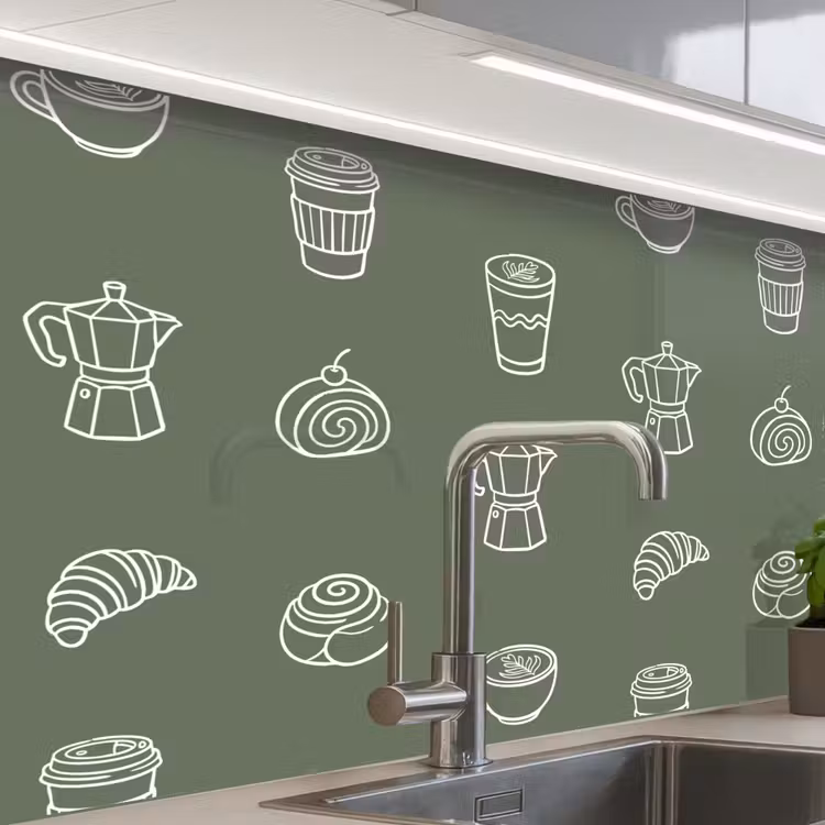 Küchenrückwand - Kaffee - Brötchen - Grün - Muster — 1
