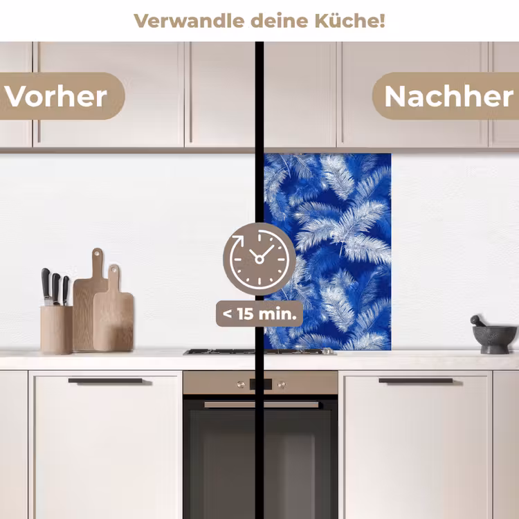 Küchenrückwand - Palmenblatt - Muster - Blau — 2