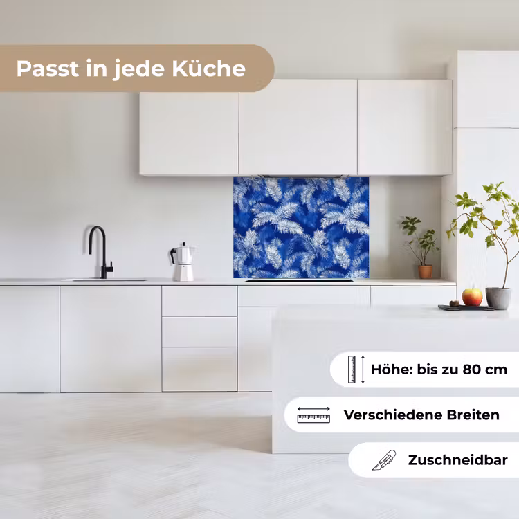 Küchenrückwand - Palmenblatt - Muster - Blau — 6