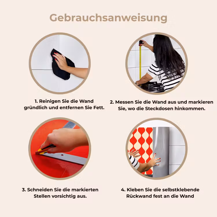 Küchenrückwand - Wellenförmiges Muster - Retro - Rot - Beige — 8